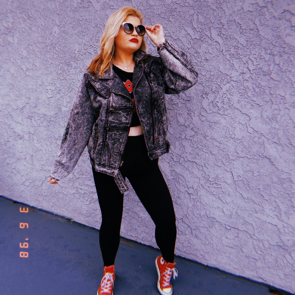 80s Acid Wash Denim Moto Style Jacket